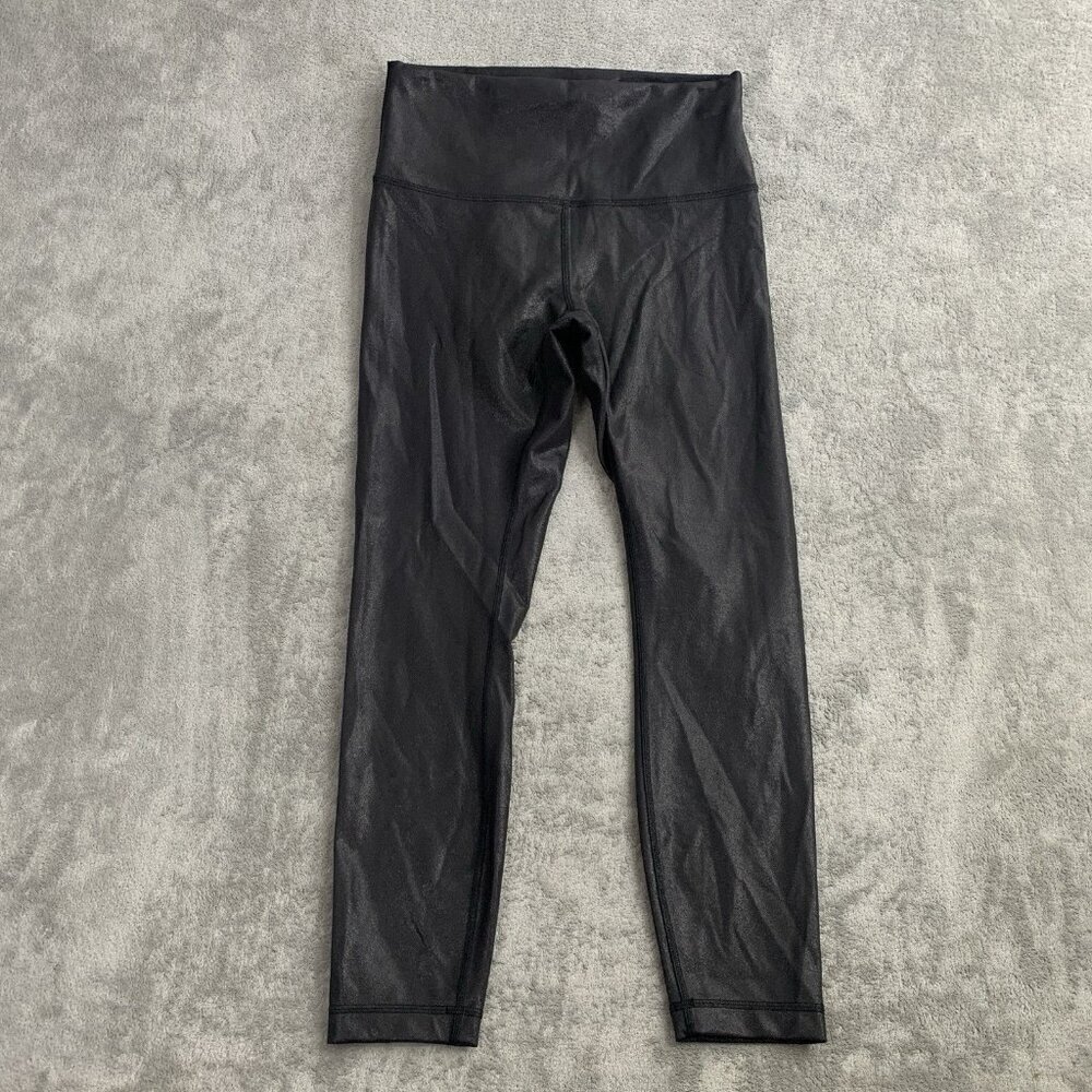 Lululemon Leggings Women 8 Wunder Train Radiate Foil Black Athleisure 23” Gym